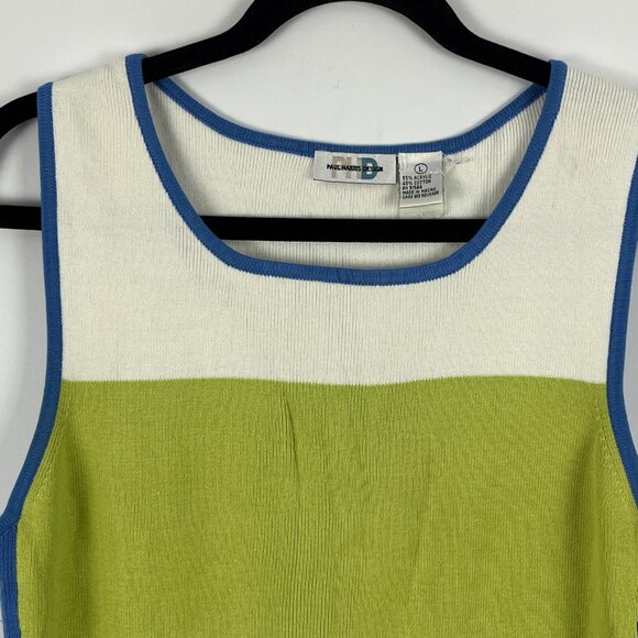 PHD Paul Harris Design Top Blouse Camisole Size L Green Blue Round Neck Stretch - Picture 2 of 9